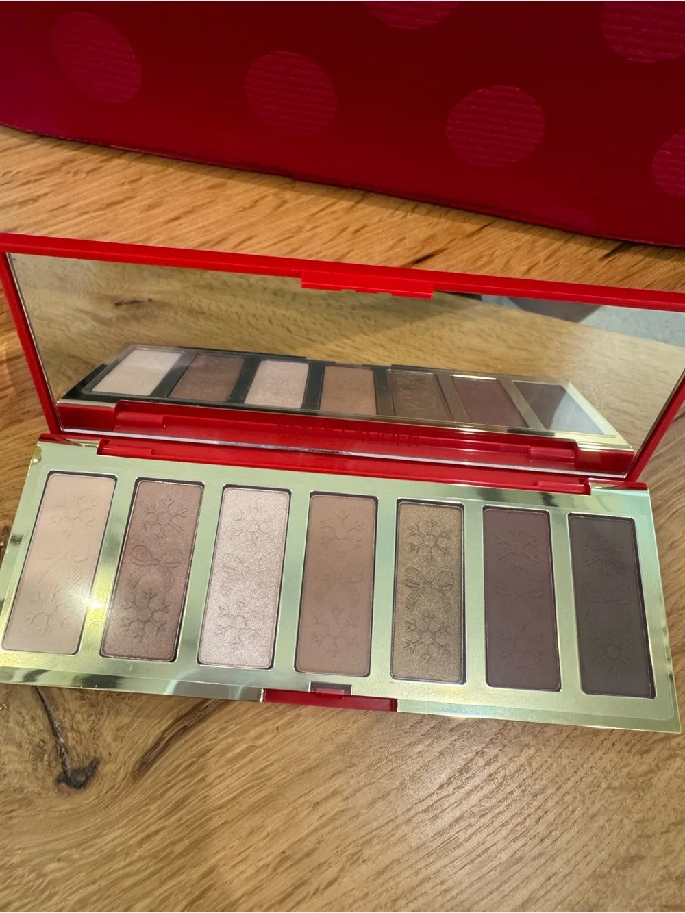 Estee Lauder Red Cosmetic Bag with Lipstick and Eyeshadow